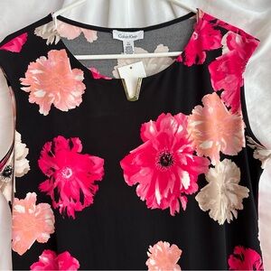NEW Calvin Klein Women's Floral Blouse - Black and Pink size Large